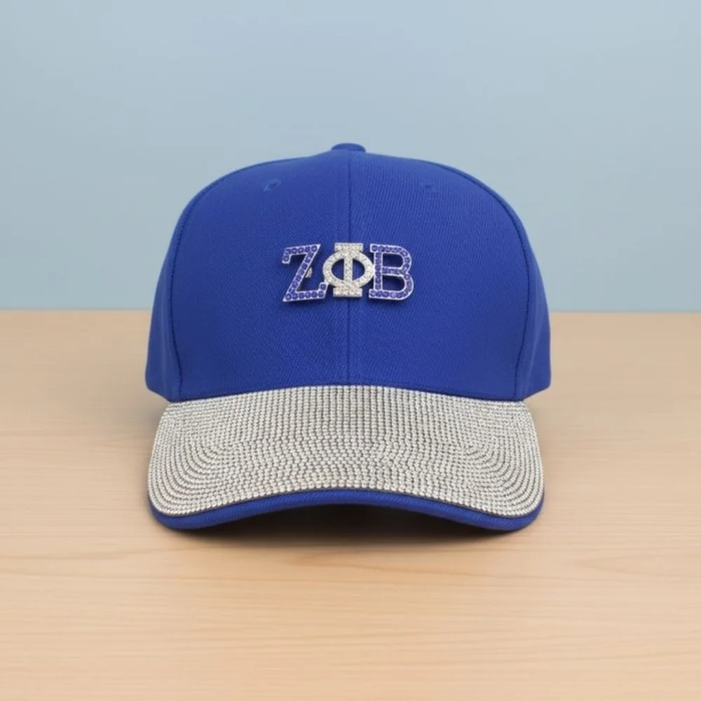 ZPB Blue Canvas Baseball Cap with Rhinestone Brim